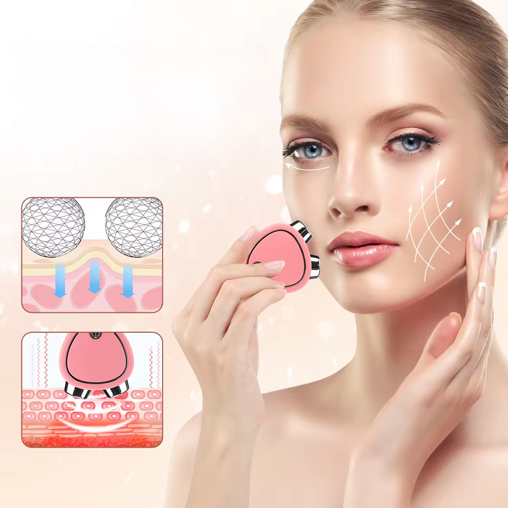 Appareil microcourant lifting visage – Soin anti-âge – Rose/Blanc