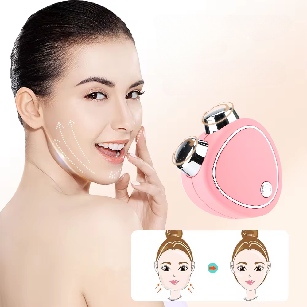 Appareil microcourant lifting visage – Soin anti-âge – Rose/Blanc