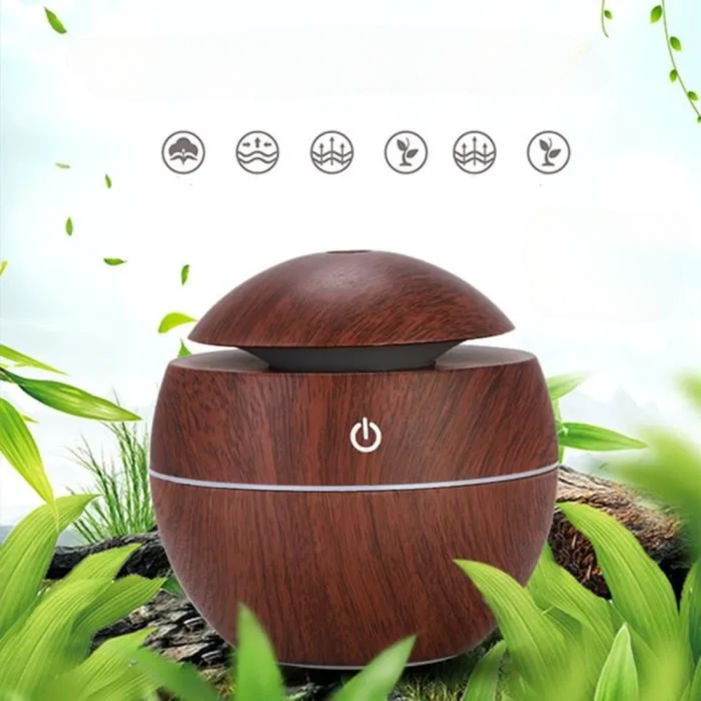 Diffuseur d’arômes ultrasonique – Humidificateur bois foncé – Bien-être